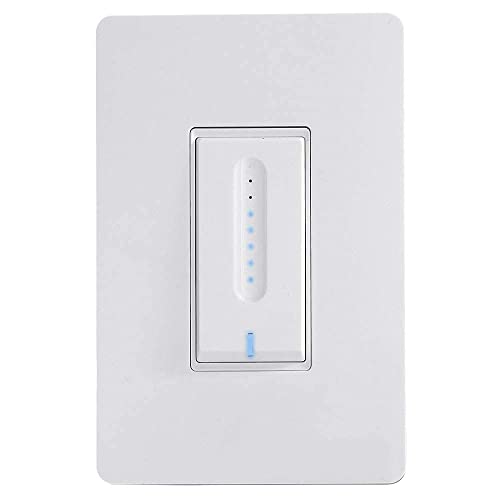 Certified Smart Dimmer LED Wall Switch with White Faceplate Compatible with Smart Home Devices
