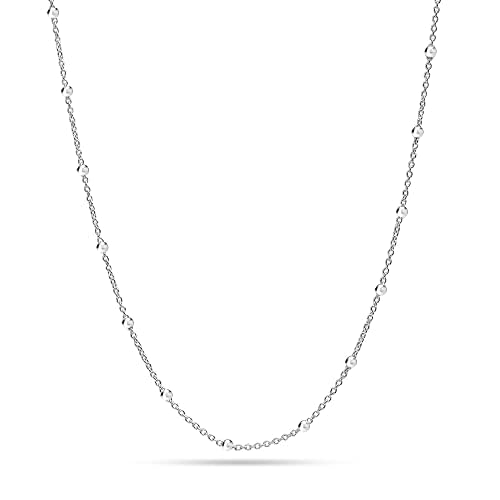925 Sterling Silver Italian Bead Station Cable Chain Necklace for Teen and Women 18 Inches