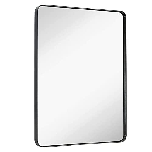 Contemporary Brushed Metal Wall Mirror Black Frame 30x40 Horizontal Vertical