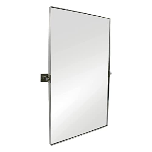 Hamilton Hills 20x34 inch Silver Metal Framed Rectangular Pivot Mirror for Wall | Beveled Frame Vanity Mirror Wall Decor | Wall-Mounted Bedroom, Bathroom Mirror with Hinges Brackets Included