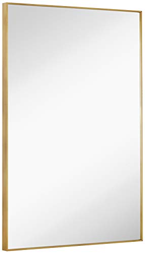 Hamilton Hills Gold Brushed Metal Vanity Mirror Simple Edge Mirrors for Wall Bathroom and Decorative Bedroom 24"x36" Gold