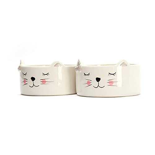 Kurrajong Farmhouse Set of 2 Ceramic cat Food Bowls for Indoor Cats