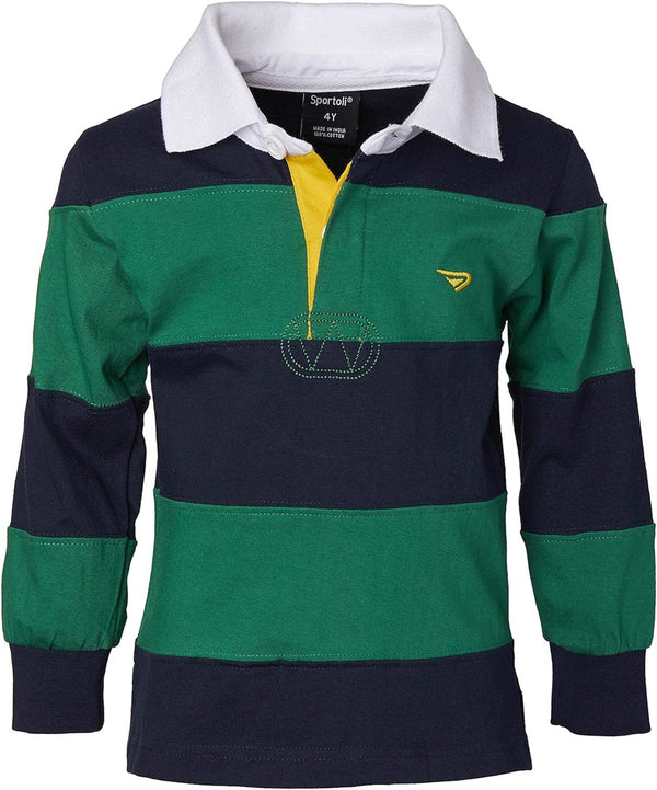 Sportoli Boys Cotton Wide Striped Long Polo Rugby Shirt Green Size 18 T-Shirt