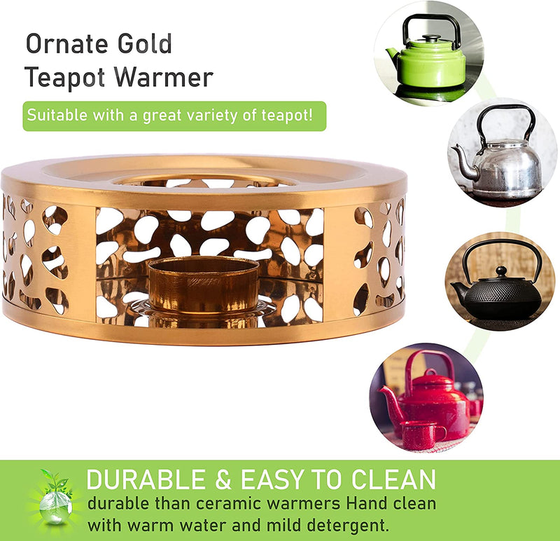 Teapot Warmer With Candle Holder Beautiful Stainless Steel Gold