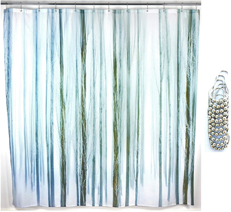 Juici Home Trees in Forest Shower Curtain Includes 12 Metal Glide Hooks 72X72"