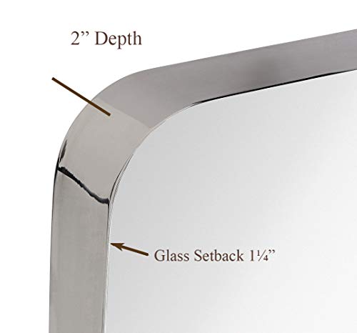 Hamilton Hills 30x40 inch Metal Silver Frame Mirror for Bathroom | Polished Rectangular Squared Corner Vanity | 2" Deep Set Design Large Wall Mirrors Decorative | Hangs Horizontal and Vertical