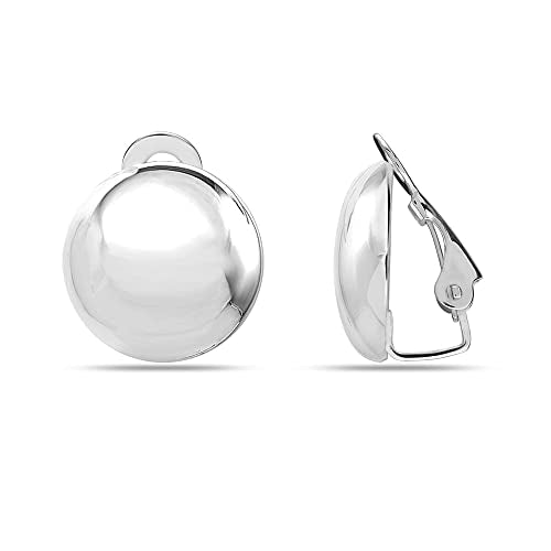 Lecalla 925 Sterling Silver Round Disc Clip on Earrings on Stud Earring for Women