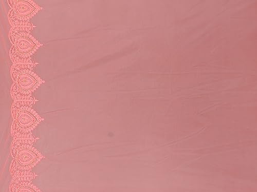 CRAFTSTRIBE Embroidery Work Net Pink Indian Wedding Sari With Unstitched Blouse