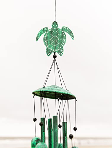 VP Home 20 Inch H Rustic Green Turtle Wind Chimes Outdoor Garden Decor