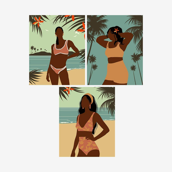 (3 Piece) African American Wall Art - Black Women Wall Decor Beach Babes