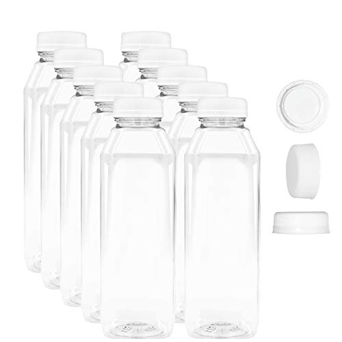 Upper Midland Products 16 oz Empty Juice Bottles Set of 10  with White Caps