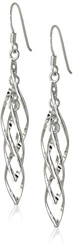 Amazon Collection Sterling Silver Linear Swirl French Wire Earrings