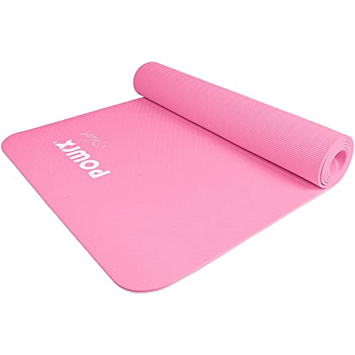 POWRX Yoga Mat TPE with Bag | Exercise mat for workout | Non-slip large yoga mat for women, 68" x 24" Pink, 0.2 Inches Thickness