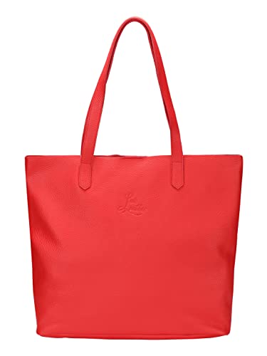 Piazza Leather Tote Bag Full Grain Calfskin Shoulder Handbag Heart Red