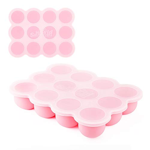 Samuelworld Baby Food Storage Container, 12x2.5oz - 12 Portions Freezer Silicone Tray with Lid Pink