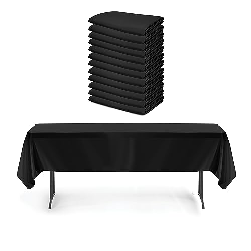 12 Pcs Black Rectangular Linen Polyester Fabric Tablecloth 60 X 102 Inch