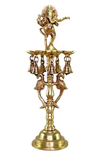 eSplanade Brass Ganesh Ganesha Oil Lamp Home Decor Brass Diya Brass Deepam Brass Lamps Kuthu Vilakku Lamps for Home and Office 16.5" Inches - Big Size