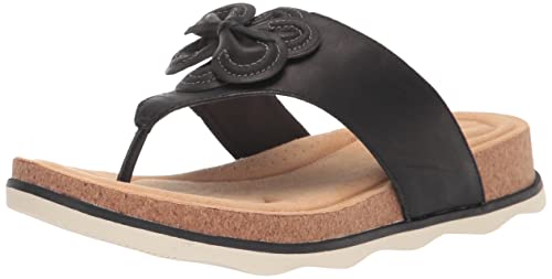 Clarks womens Brynn Style Flat Sandal, Black Leather, 5 US