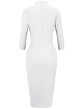 Muxxn Ladies 3/4 Sleeves Knee Length Mock Wear to Work Pencil Dress Off White M