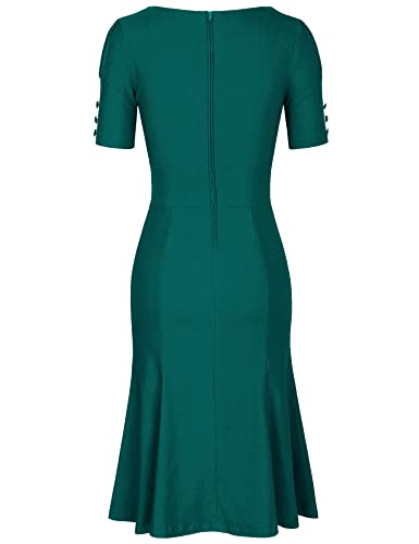 Muxxn Women's Button Up Sleeve Waist Date Casual Dress Dark Green XLarge