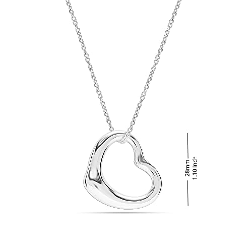Lecalla 925 Sterling Silver Open Heart Pendant Necklace for Teen Women