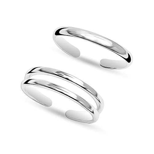 Lecalla 2 Pcs 925 Sterling Silver Minimalist Toe Ring for Women