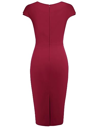MUXXN Work Dresses for Women Length Bodycon Cocktail Dress Burgundy Small