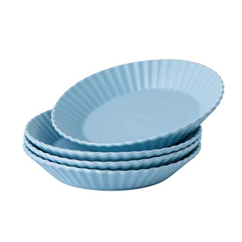 Bruntmor Set of 4 Elegant 8" Round Ceramic Serving Inner Fluted Dessert Salad Plates
