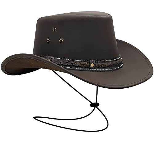 Brandslock Brown Leather Cowboy Hat for Men Women Brim Durable Cowgirl Hat