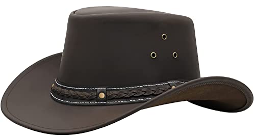 BRANDSLOCK Brown Leather Cowboy Hat for Men Women Lightweight Handcraf