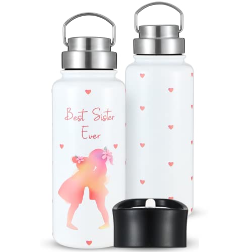 Best Sister Ever 32 Oz Insulated Water Bottle with Two Lids, Birthday Gifts for Sister