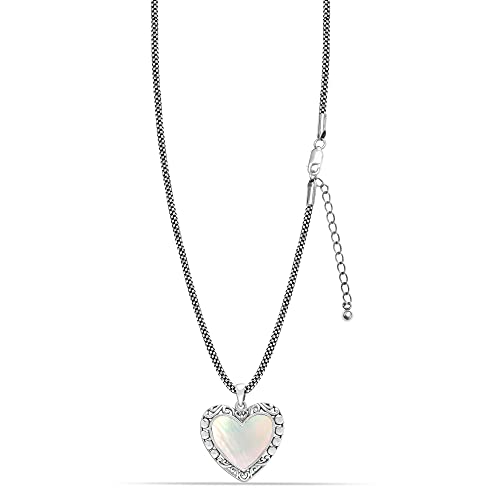 LeCalla 925 Sterling Silver Antique Mother Of Pearl Heart Pendant Necklace