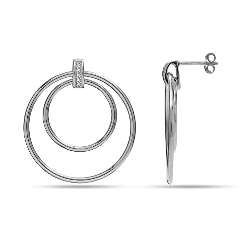 Charmsy Sterling Silver Jewelry Rhodium Circle Hoop Earrings for Women Teen
