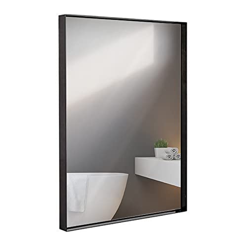 Hamilton Hills 22x30 inch Metal Black Frame Mirror for Bathroom | Brushed Rectangular Squared Corner Vanity | 2" Deep Set Design Large Wall Mirrors Decorative | Hangs Horizontal and Vertical