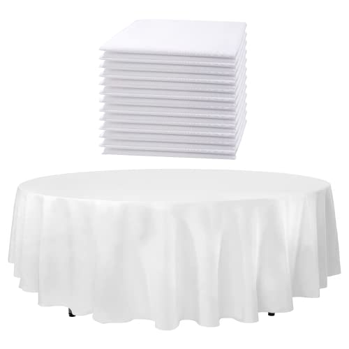 Upper Midland Products 12 Pcs 120 inch White Round Tablecloths Linen Polyester