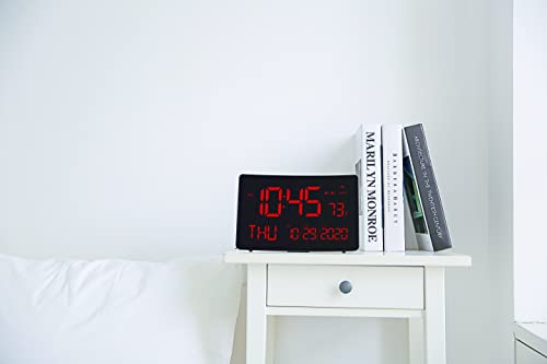KADAMS Large Digital Wall Clock 10 Inch Dual Alarm Calendar Black With Red Led