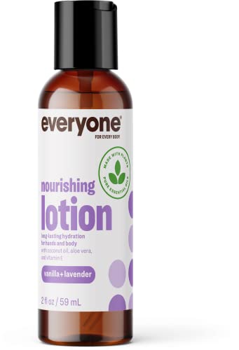 everyone for every body Nourishing Hand and Body Lotion, Travel Size, 2 Ounce (Pack of 12), Vanilla and Lavender, Plant-Based Lotion with Pure Essential Oils, Coconut Oil, Aloe Vera and Vitamin E