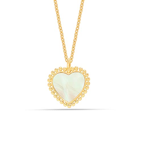 Lecalla Goldplated Heart Pendant Necklace Sterling Silver Mother of Pearl