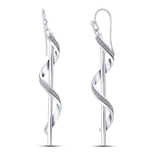 925 Sterling Silver Twist Glitter Large Drop Dangler Earrings for Women 60 Mm
