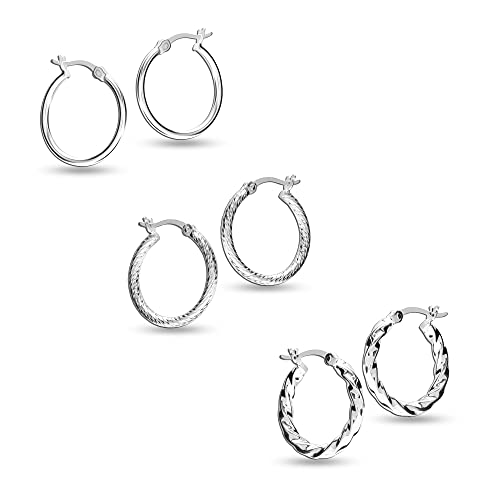 Lecalla 925 Sterling Silver Small Set of Hoop Earrings for Teen Women