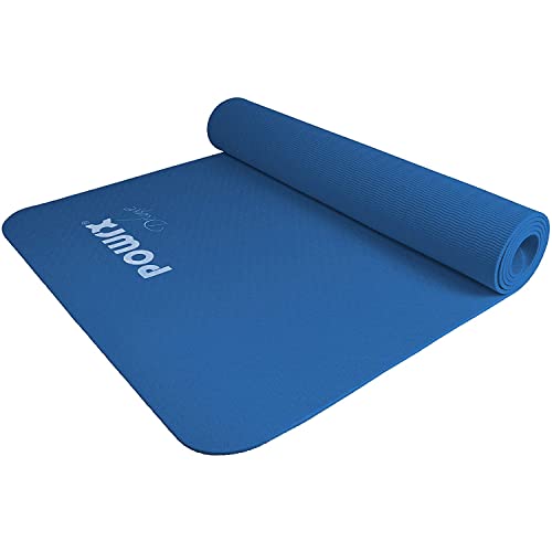 Powrx Non Slip Tpe Yoga Mat With Bag 68x24 Blue 0.2 Thick Ideal for Workouts