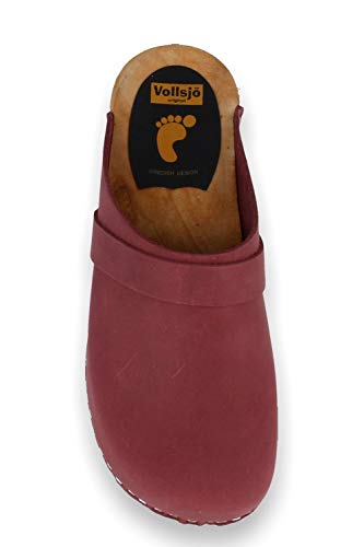 Vollsjö Women Clogs Made of Wood and Leather/Suede, Slippers Wooden Shoes for Ladies, Comfortable House Footwear Wooden Mules, Casual Shoes, Home Slippers, Made in The EU, 7, Patent Leather - Red