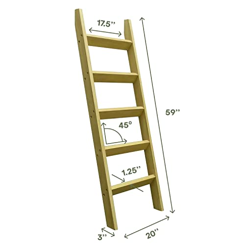 Hallops Blanket Ladder 5 ft | Premium Wood Rustic Ladder Shelf | Ladder Shelf for Quilt | Rustic Farmhouse Decor | Vintange Wooden Ladder Shelf (Thick, Beige)