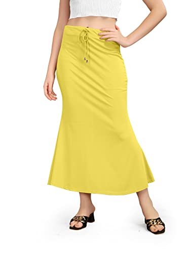 Kipzy Lycra Saree Shapewear Long Skirt for Women Yellow Small