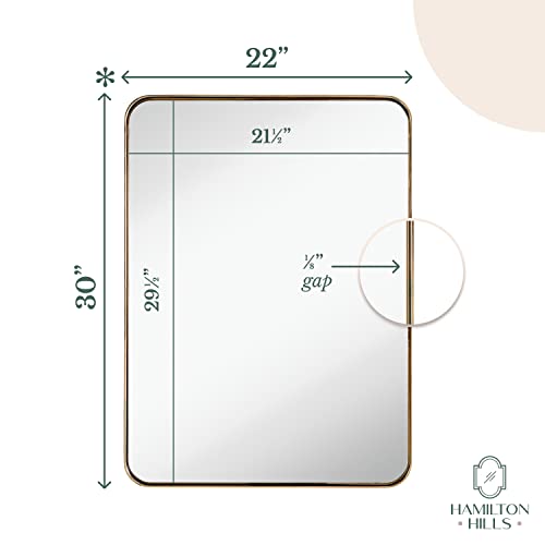 Hamilton Hills 22x30 inch Metal Gold Frame Mirror for Bathroom | Polished Rectangular Rounded Corner Vanity | 2" Deep Set Design Large Wall Mirrors Decorative | Hangs Horizontal and Vertical