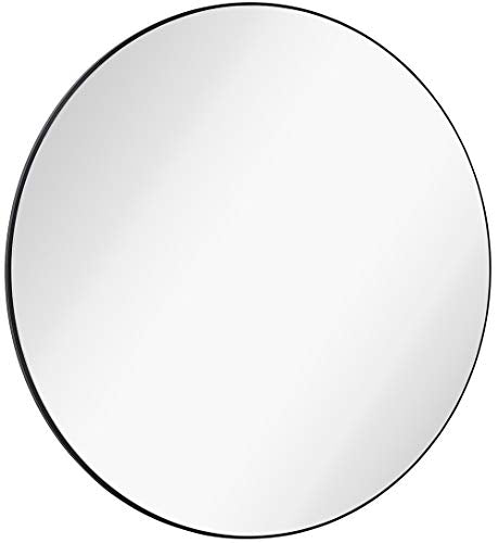 Hamilton Hills 24 Inch Round Contemporary Black Brushed Glass Round Mirror Black