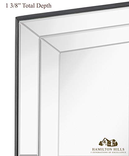 Hamilton Hills Large Flat Framed Wall Mirror with Double Mirror Edge Beveled 24" x 36"