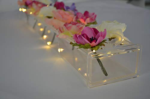Rectangular Floral Centerpiece for Dining Table - 24 Inches Long Rectangle Vase - Acrylic Modern Vase LED Clear