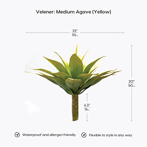 Velener Artificial Agave Fake Plant: Yellow Fake Agave Plant for Room Decor, Unpotted Faux Agave Plant for Outdoor/Indoor Decor, Yellow, 22 inches, Set of 1