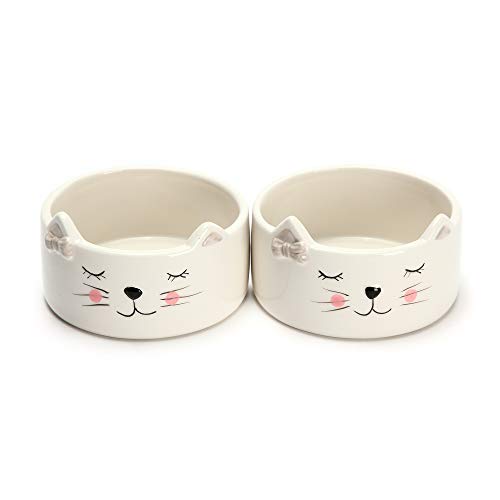 Kurrajong Farmhouse Set of 2 Ceramic cat Food Bowls for Indoor Cats